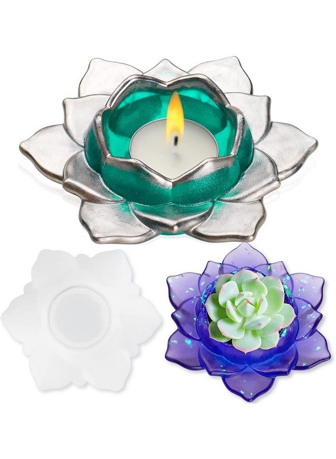 BRIGHTAIL INFRA BRIGHTAIL INFRA 1 pcs of Lotus Tealight Candles Holders Resin Mold Flower Candlestick Epoxy Casting Silicone Molds Lotus Storage Box Mold for DIY Candlestick, Jewelry Box, Candy Tray  - Image 1