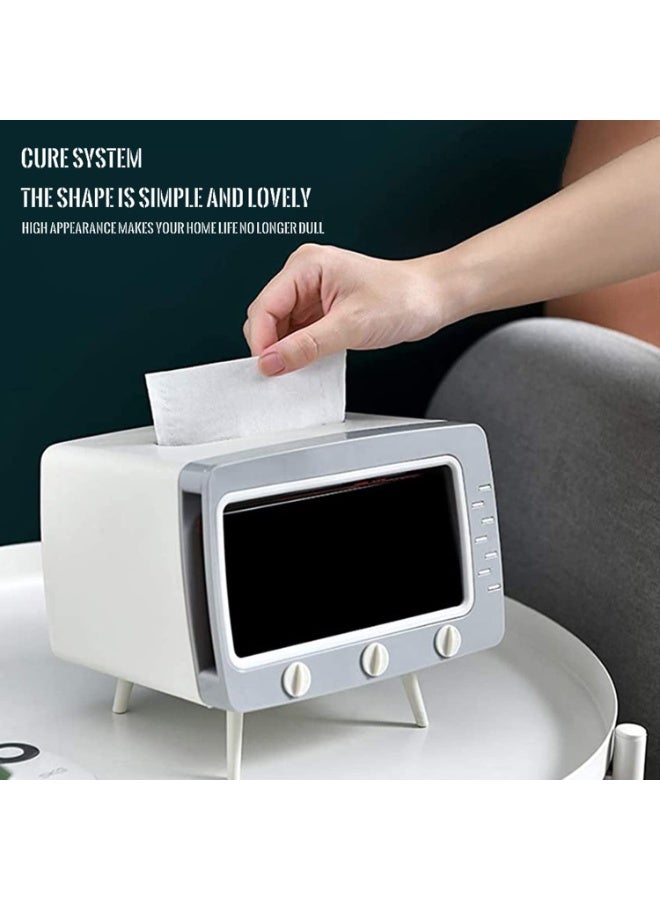 كيلا حامل علبة مناديل، غطاء علبة مناديل تلفزيونية عتيق، حامل لطيف وعملي للهاتف المحمول، حامل سدادة قطنية للحمام والمطبخ وخزائن غرفة النوم والمكاتب والطاولات وطاولات السرير، هدية إبداعية (أبيض للتلفزيون) - Image 3