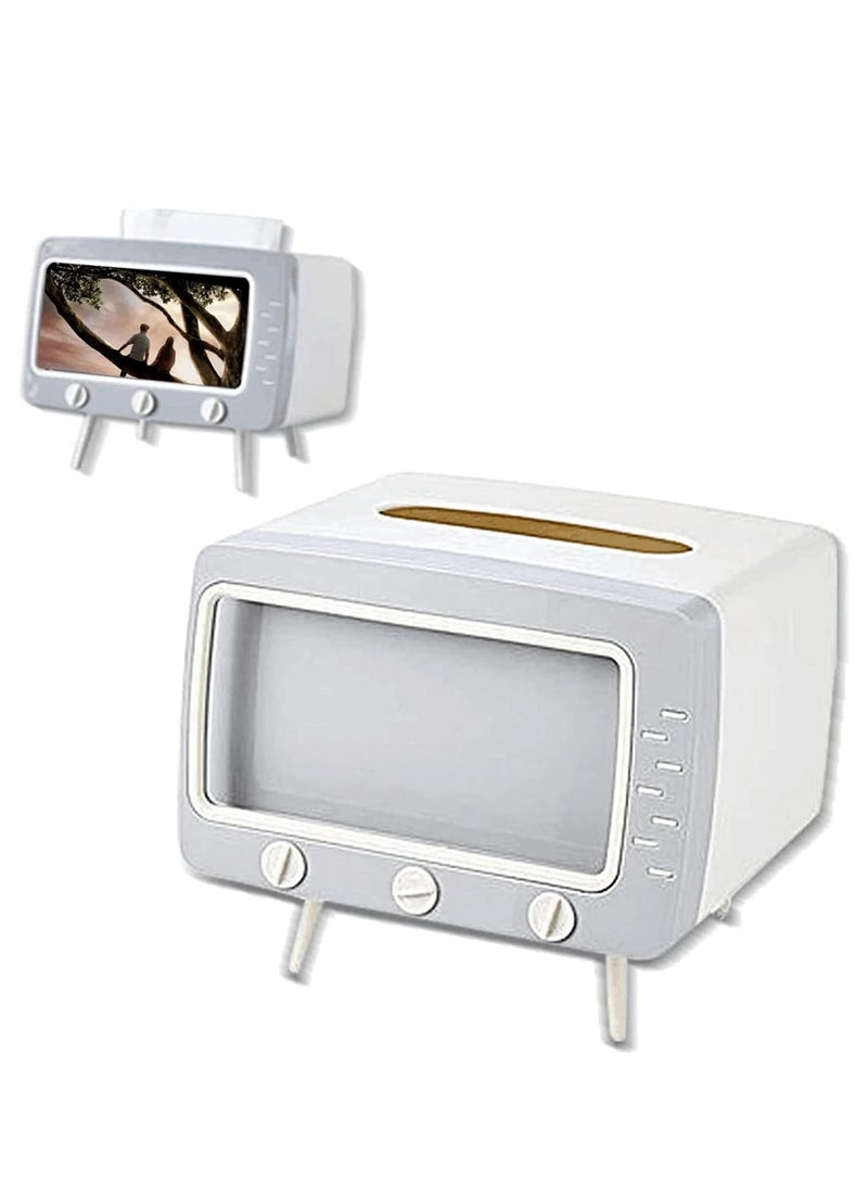 كيلا حامل علبة مناديل، غطاء علبة مناديل تلفزيونية عتيق، حامل لطيف وعملي للهاتف المحمول، حامل سدادة قطنية للحمام والمطبخ وخزائن غرفة النوم والمكاتب والطاولات وطاولات السرير، هدية إبداعية (أبيض للتلفزيون) - Image 1