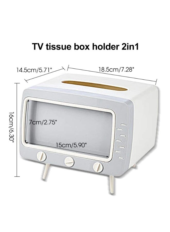 كيلا حامل علبة مناديل، غطاء علبة مناديل تلفزيونية عتيق، حامل لطيف وعملي للهاتف المحمول، حامل سدادة قطنية للحمام والمطبخ وخزائن غرفة النوم والمكاتب والطاولات وطاولات السرير، هدية إبداعية (أبيض للتلفزيون) - Image 2