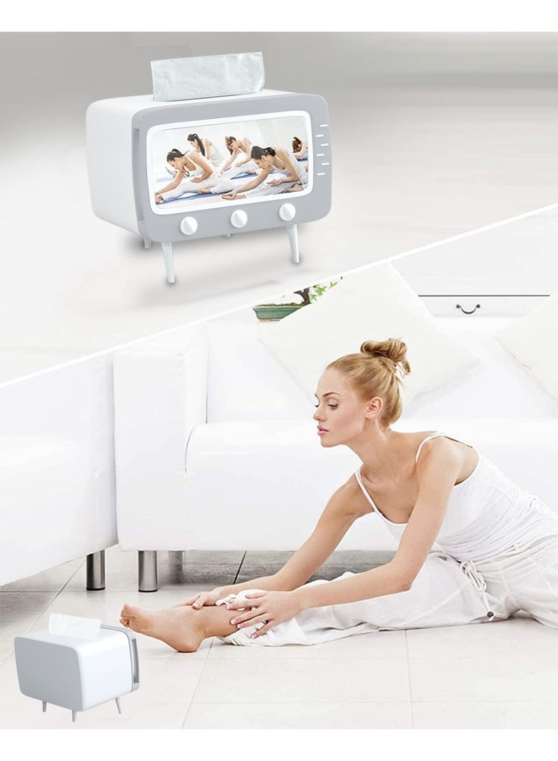 كيلا حامل علبة مناديل، غطاء علبة مناديل تلفزيونية عتيق، حامل لطيف وعملي للهاتف المحمول، حامل سدادة قطنية للحمام والمطبخ وخزائن غرفة النوم والمكاتب والطاولات وطاولات السرير، هدية إبداعية (أبيض للتلفزيون) - Image 4