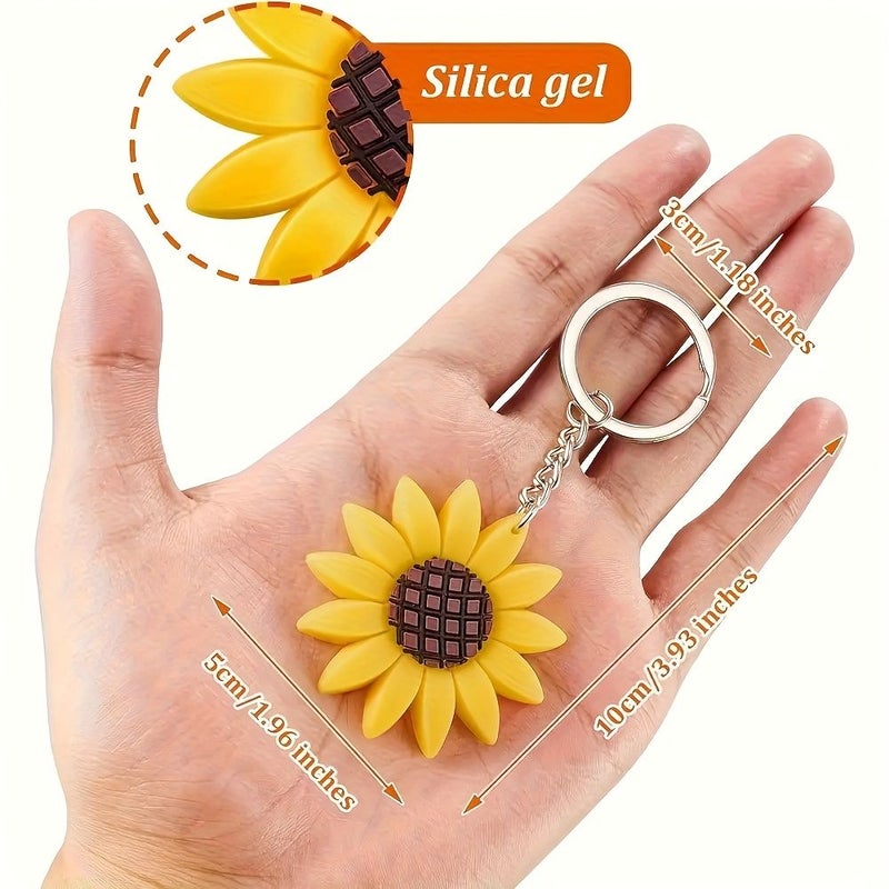 30pcs Sunflower Keychain Bulk Pack Yellow Brown Flower Pendant Black Center Durable Backpack Charm Summer Birthday Party Gifts Key Ring - Image 3
