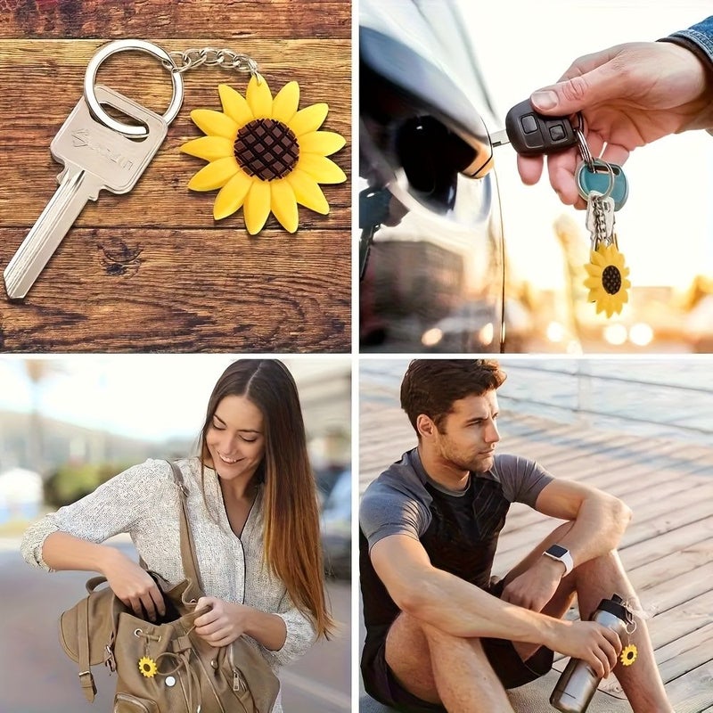 30pcs Sunflower Keychain Bulk Pack Yellow Brown Flower Pendant Black Center Durable Backpack Charm Summer Birthday Party Gifts Key Ring - Image 1