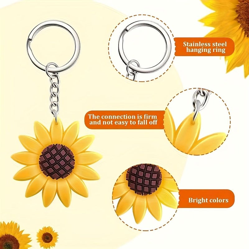 30pcs Sunflower Keychain Bulk Pack Yellow Brown Flower Pendant Black Center Durable Backpack Charm Summer Birthday Party Gifts Key Ring - Image 2