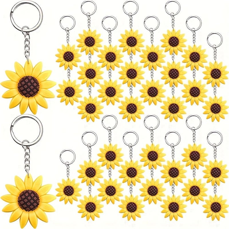 30pcs Sunflower Keychain Bulk Pack Yellow Brown Flower Pendant Black Center Durable Backpack Charm Summer Birthday Party Gifts Key Ring - Image 4