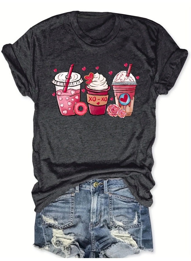 Short-sleeved T-shirt Top Summer Cartoon Printed Round Neck Loose Short-sleeved T-shirt Top Women's