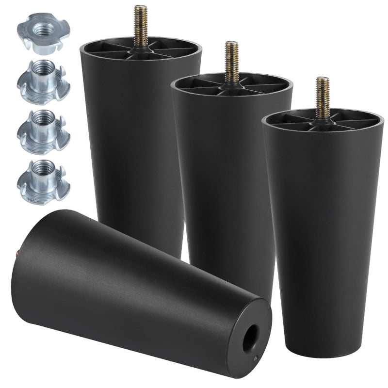 Manesi 7 inch Plastic Furniture Legs, Round Tapered Table Legs Black Sofa Legs Replacement Legs with M8 Hanger Bolts for Couch Table Sofa, Pack of 4 - Image 1