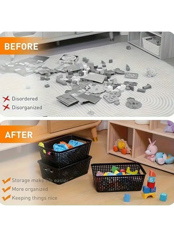 6 Pcs Black Checkered Plastic Hollow Woven Desktop Storage Baskets With Lids Stackable Shelf Organizer For Space Saving - Image 5