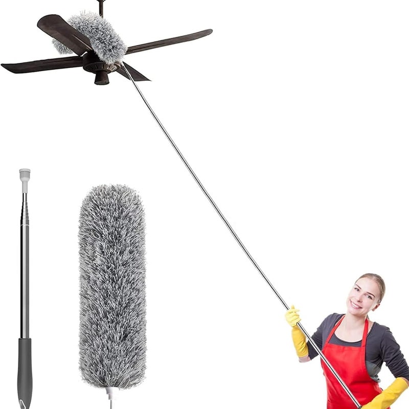 Vivatra Microfiber Feather Duster Bendable Extendable Fan Cleaning Duster with 100 inches Expandable Pole Handle Washable Duster for High Ceiling Fans Window Blinds Furniture - Image 1