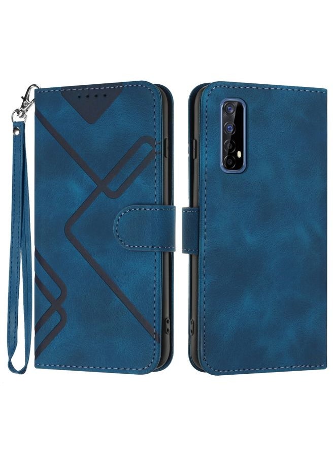 HuHa Case Cover For Realme 7 / Narzo 20 Pro Line Pattern Skin Feel Leather Phone Case Royal Blue 