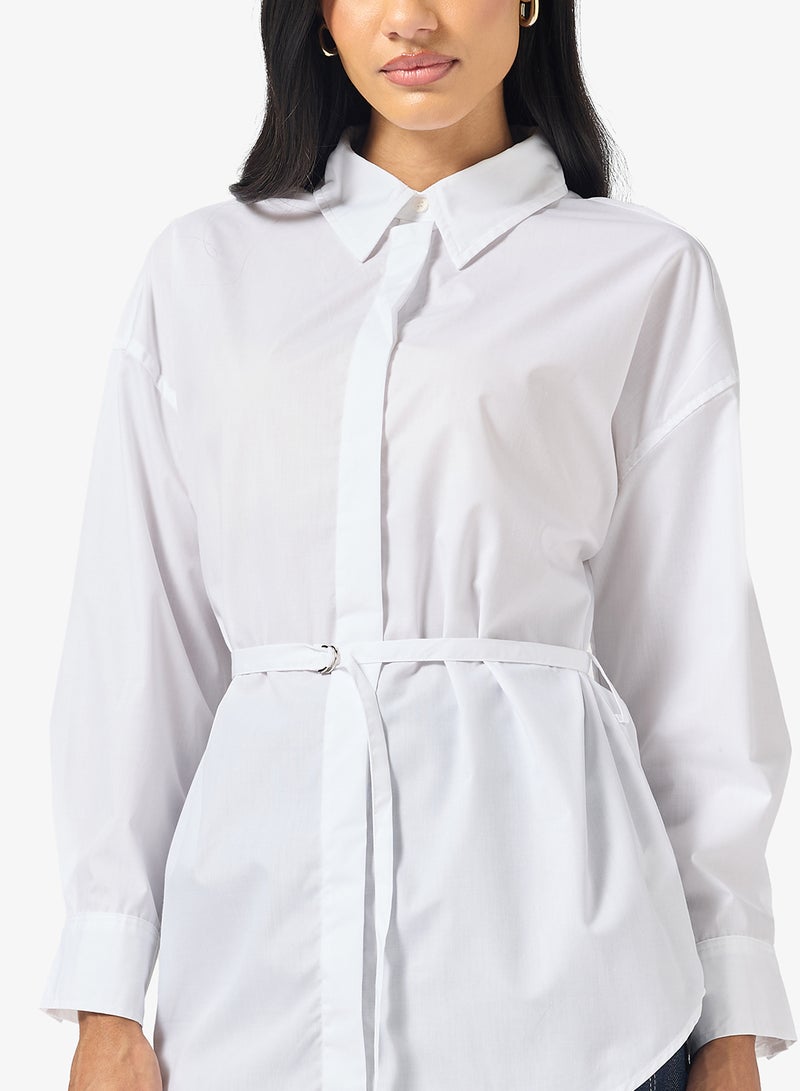 جينجر قميص بوبلين بأزرار وحزام - Image 3