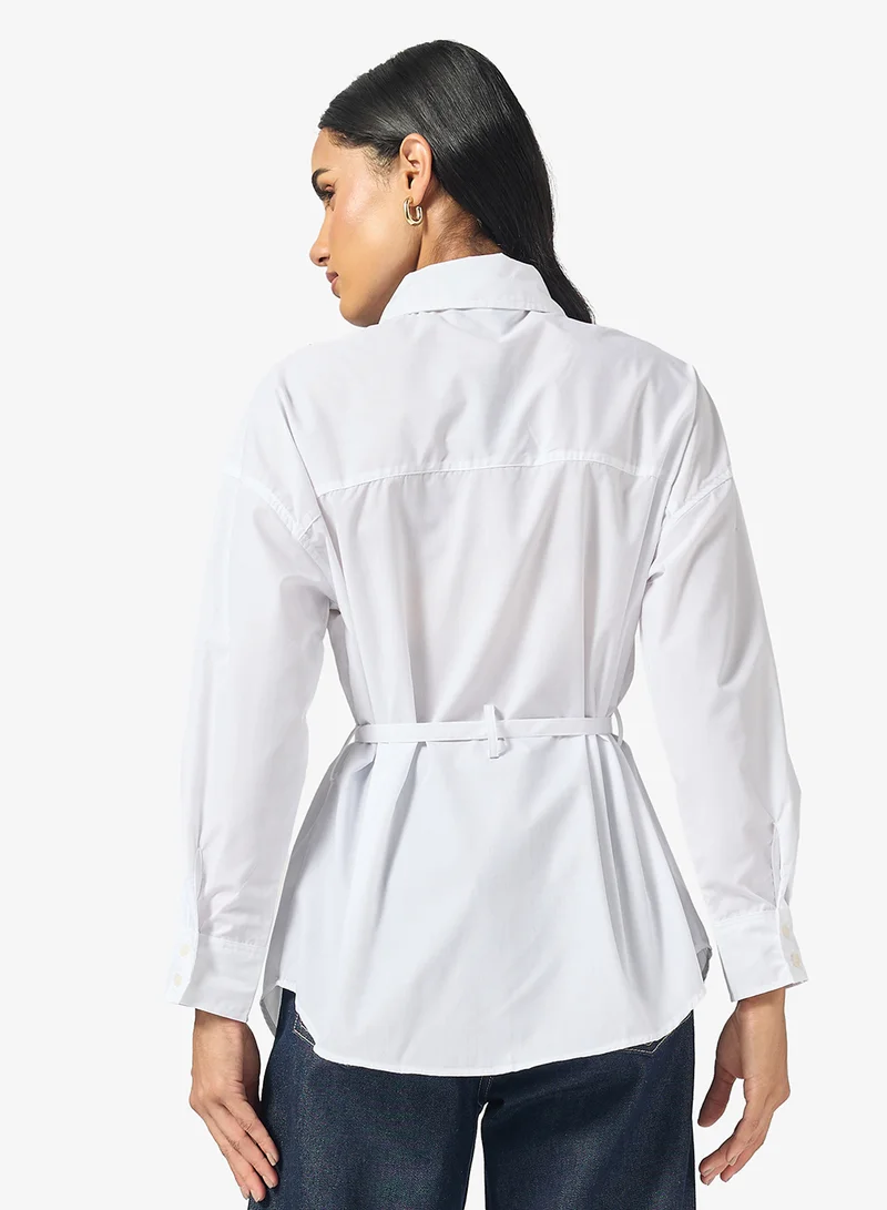 Ginger Belted Button Up Poplin Shirt