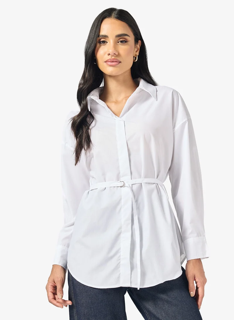 جينجر قميص بوبلين بأزرار وحزام