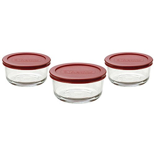 Anchor Hocking Classic Glass Food Storage Containers with Lids Red 2Cup 6Piece Set  Includes 3 Containers and 3 Lids