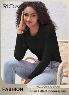 RIOXS Women's Long Sleeve Basic Shirts, Comfortable Skin-friendly Slim Fitted Underscrub, Soft Stretchy Tops with Round Neck, Classic Simple Undershirt with Fitted Silhouette, Versatile Essential Piece that Can Adapt to Any Situation  - Image 4