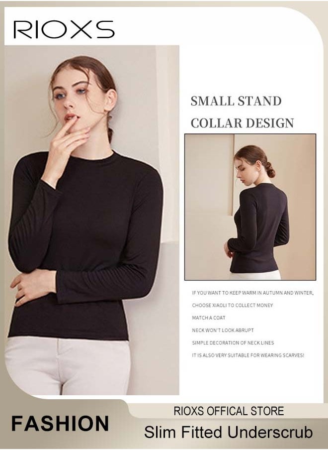 RIOXS - Women's Long Sleeve Basic Shirts, Comfortable Skin-friendly Slim Fitted Underscrub, Soft Stretchy Tops with Round Neck, Classic Simple Undershirt with Fitted Silhouette, Versatile Essential Piece that Can Adapt to Any Situation - Image 1