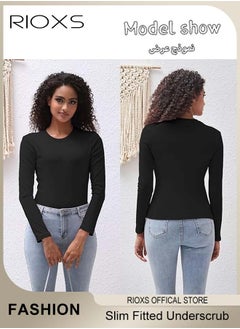 RIOXS Women's Long Sleeve Basic Shirts, Comfortable Skin-friendly Slim Fitted Underscrub, Soft Stretchy Tops with Round Neck, Classic Simple Undershirt with Fitted Silhouette, Versatile Essential Piece that Can Adapt to Any Situation  - Image 2