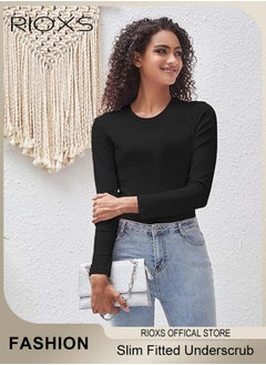 RIOXS Women's Long Sleeve Basic Shirts, Comfortable Skin-friendly Slim Fitted Underscrub, Soft Stretchy Tops with Round Neck, Classic Simple Undershirt with Fitted Silhouette, Versatile Essential Piece that Can Adapt to Any Situation  - Image 3
