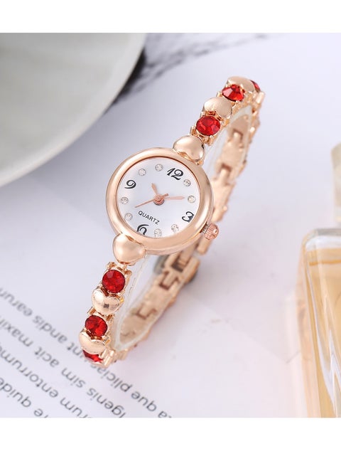 Fashionable Ladies Bracelet Watch With Diamonds Simple Student Watch (Red)