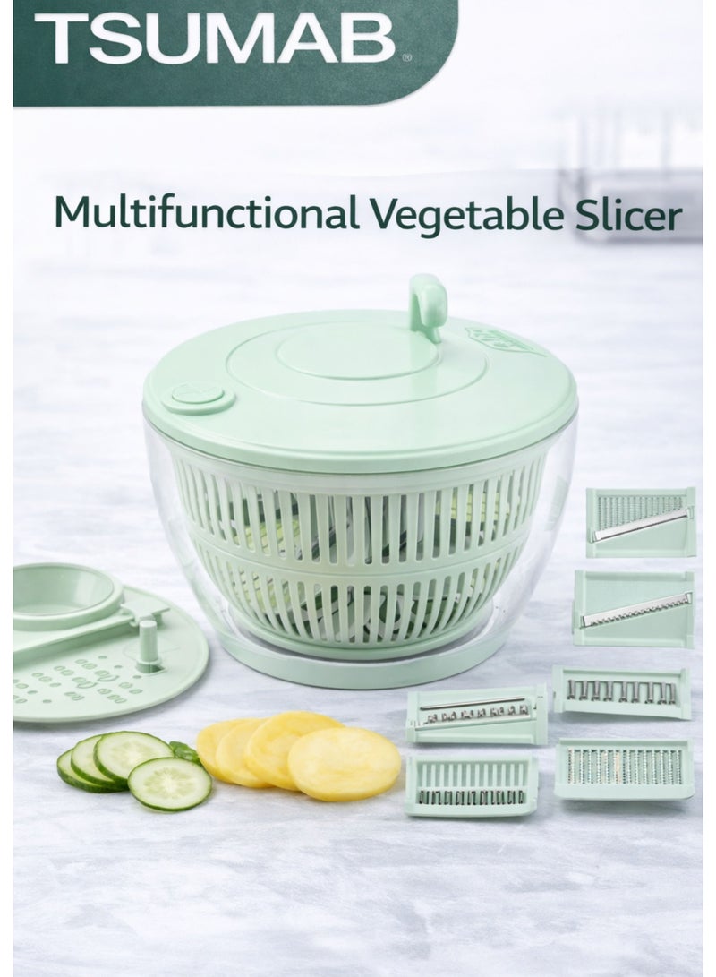 TSUMAB 5-in-1 Multifunctional Vegetable Slicer & Salad Spinner with Interchangeable Blades - Image 1