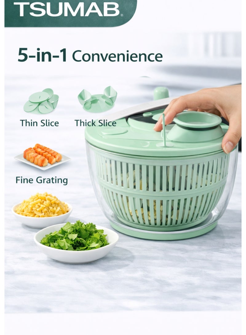 TSUMAB 5-in-1 Multifunctional Vegetable Slicer & Salad Spinner with Interchangeable Blades - Image 3