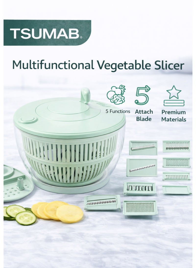 TSUMAB 5-in-1 Multifunctional Vegetable Slicer & Salad Spinner with Interchangeable Blades - Image 2