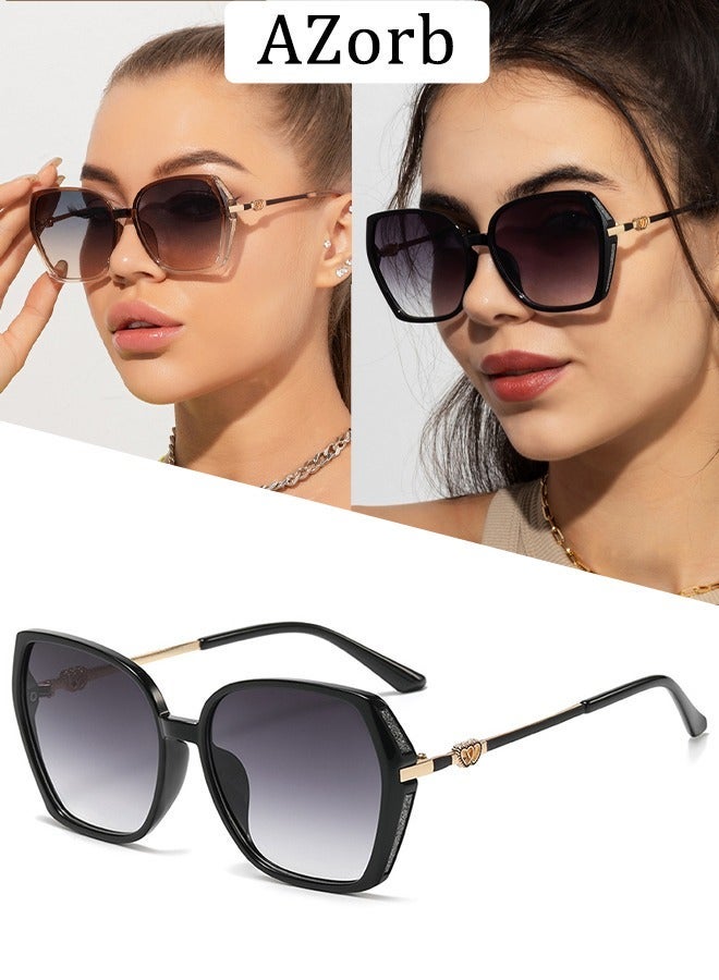 آأزورب نظارات شمسية نسائية مربعة الشكل بحماية UV400، إطار أسود وعدسات متدرجة - Image 1