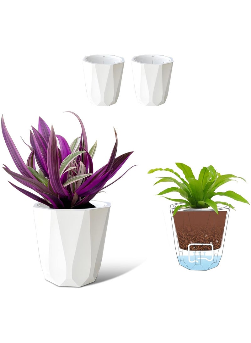 Zikra 3Pcs Plant Pots Self Watering Planter for Indoor Plant Pots White Flower Plant Pot with Deep Reservoir Plastic Pots for All House Plants Flowers Orchid African Violets 6 Inch - Image 1