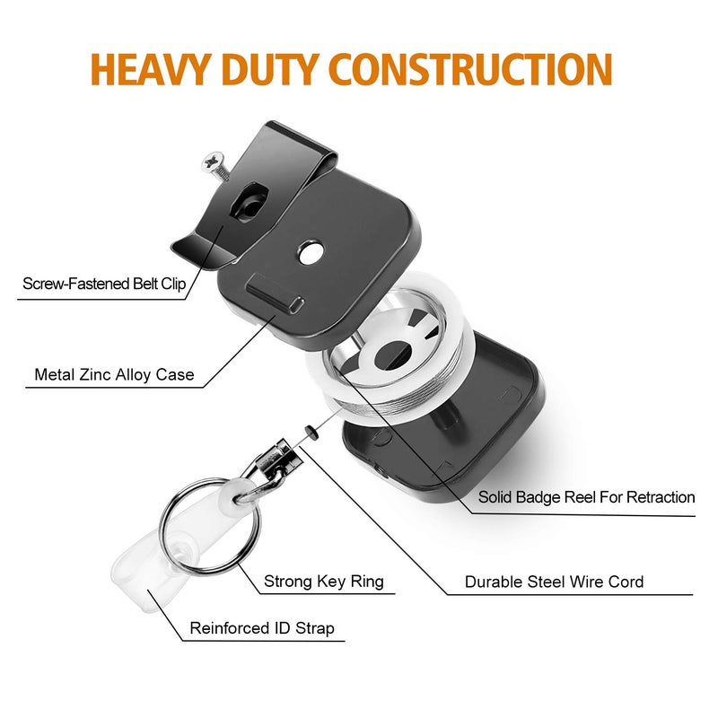 FEELSO Badge Holder Reel Retractable, Metal Heavy Duty Badge Holder with Belt Clip Key Ring and 6pcs Plastic ID Card Holders, Steel Wire Cord Up to 25 inch (2 Pack) - Image 2
