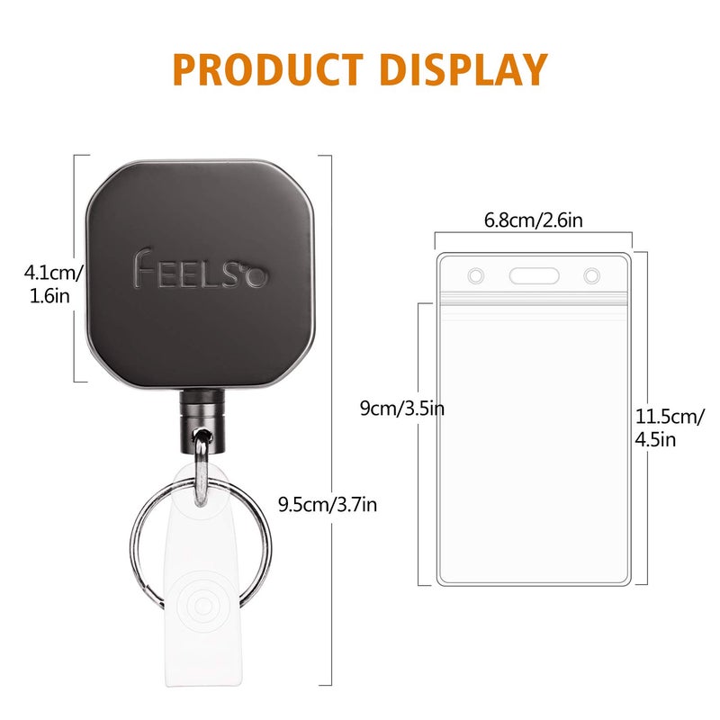 FEELSO Badge Holder Reel Retractable, Metal Heavy Duty Badge Holder with Belt Clip Key Ring and 6pcs Plastic ID Card Holders, Steel Wire Cord Up to 25 inch (2 Pack) - Image 5