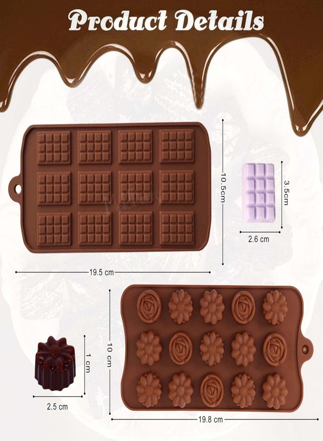 Moldberry Silicone Chocolate Mould 15 Cavity Mix Flower & Chocolate Bar Design | Food Grade Flexible Silicone Mold for Chocolates, Wax Melts, Soap, Ice Cubes | Non-Stick & Reusable | Pack 2 - Image 2
