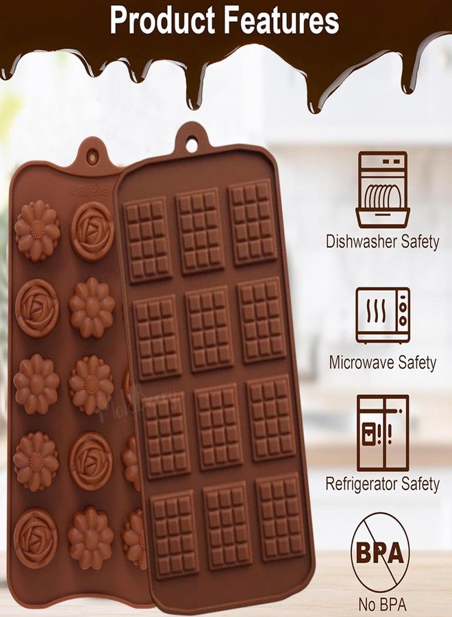 Moldberry Silicone Chocolate Mould 15 Cavity Mix Flower & Chocolate Bar Design | Food Grade Flexible Silicone Mold for Chocolates, Wax Melts, Soap, Ice Cubes | Non-Stick & Reusable | Pack 2 - Image 5