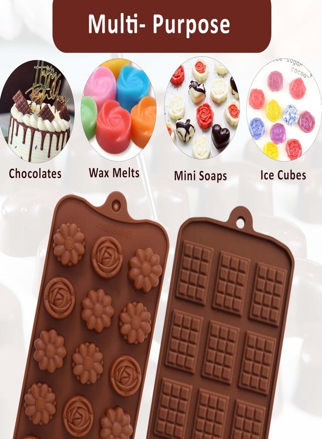 Moldberry Silicone Chocolate Mould 15 Cavity Mix Flower & Chocolate Bar Design | Food Grade Flexible Silicone Mold for Chocolates, Wax Melts, Soap, Ice Cubes | Non-Stick & Reusable | Pack 2 - Image 3