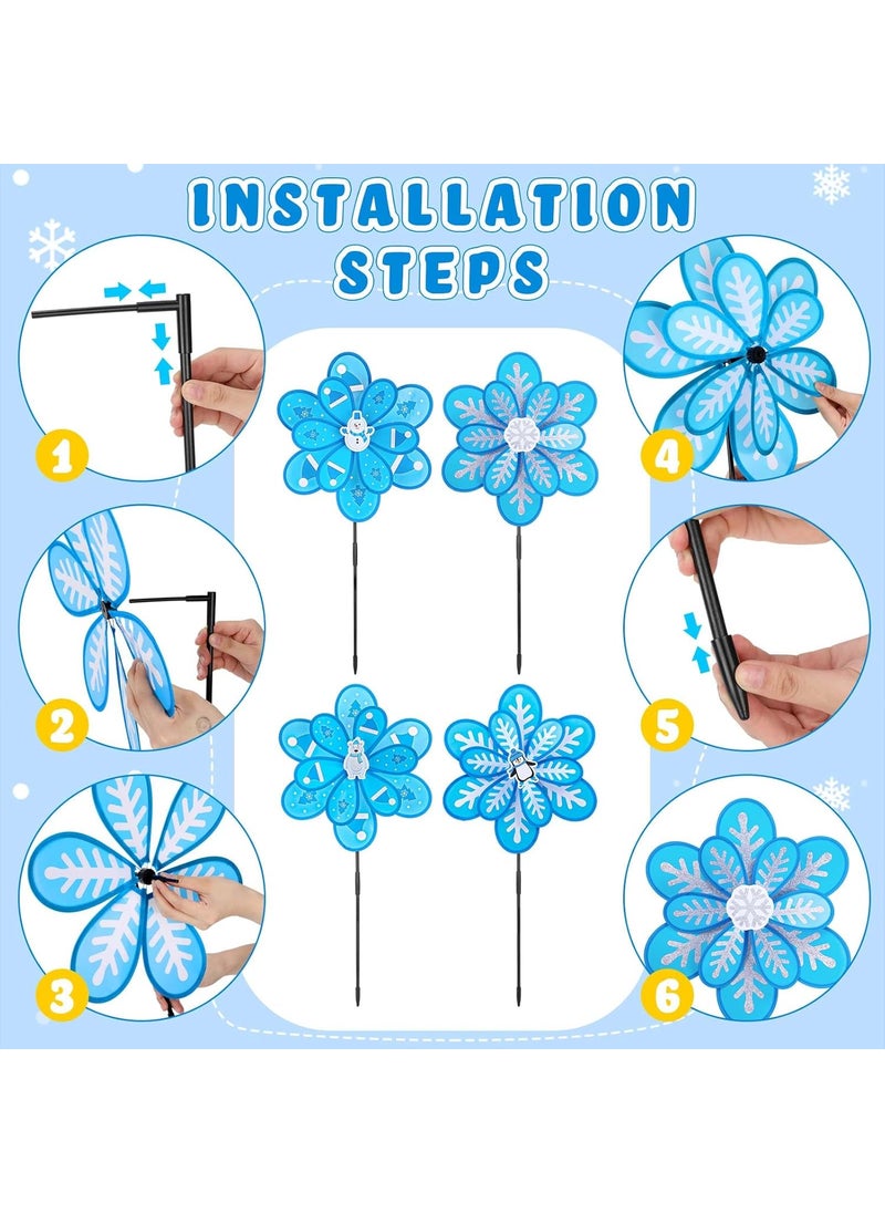 Civaner Civaner 8 Pcs Large Winter Wind Spinners 287 Inch Snowflake Yard Stakes Winter Outdoor Decorations Pinwheels with Stakes Snowflake Windmills 3D Snowman Wind Sculptures for Garden Winter Decor  - Image 2