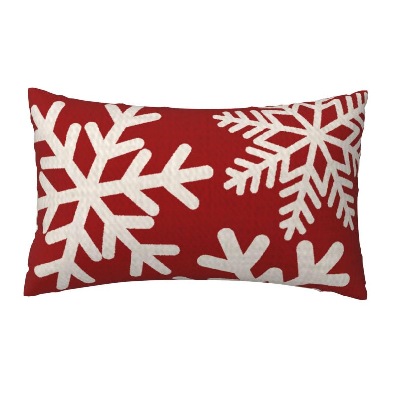 NIDITW Happy Holidays Snowflakes Falling Red Cotton Linen Throw Pillow case Cushion Cover Sofa Chair Decorative Rectangle 12x20 Inches 37