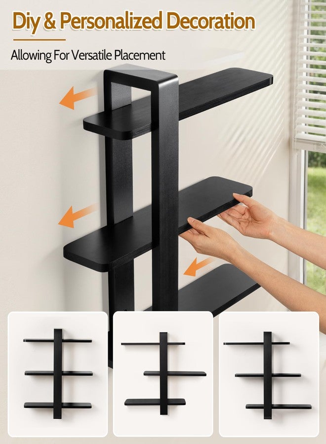 SUMGAR Black Floating Shelves for Wall Mounted Shelving Unit All Pine Wood 3 Tier Large Shelf for Bedroom Living Room Office Bathroom Home Decoration Storage Plant Photo Display Modern 20in - Image 3