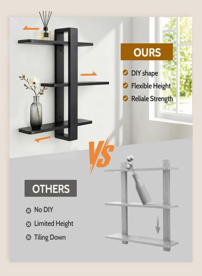 SUMGAR Black Floating Shelves for Wall Mounted Shelving Unit All Pine Wood 3 Tier Large Shelf for Bedroom Living Room Office Bathroom Home Decoration Storage Plant Photo Display Modern 20in - Image 5