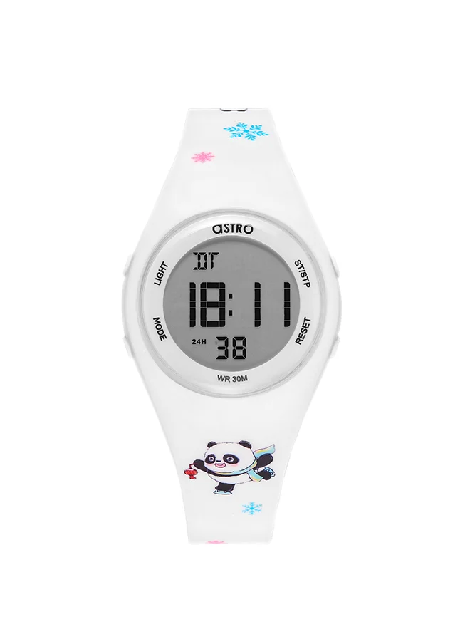 أسترو Astro Kids Watch, Digital Display and PU Strap - A23904-PPWW-PA, White-Panda Print