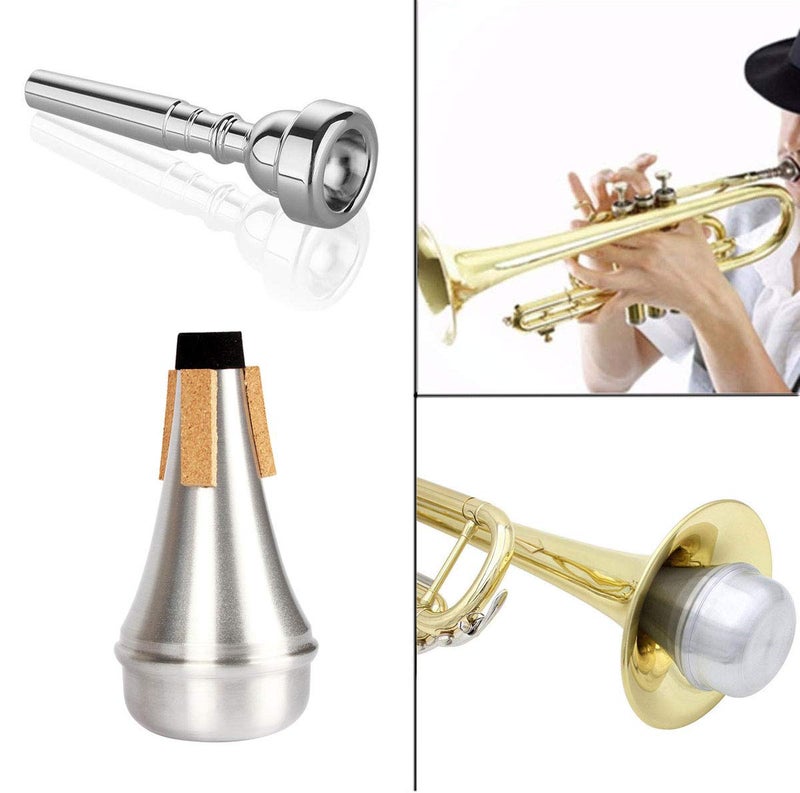 Kuylive 3 Pack Trumpet Mouthpiece (3C 5C 7C) with Lightweight Aluminum Practice Trumpet Mute Silencer Fit for Yamaha Bach Conn King Replacement Musical Instruments Accessories, Silver - Image 3