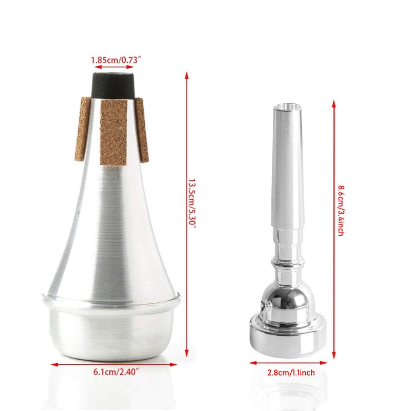 Kuylive 3 Pack Trumpet Mouthpiece (3C 5C 7C) with Lightweight Aluminum Practice Trumpet Mute Silencer Fit for Yamaha Bach Conn King Replacement Musical Instruments Accessories, Silver - Image 2