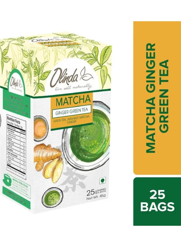 Olinda Matcha Ginger Green Tea 50 Gm 25 Tea Bags - Image 2