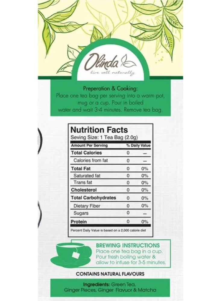 Olinda Matcha Ginger Green Tea 50 Gm 25 Tea Bags - Image 3