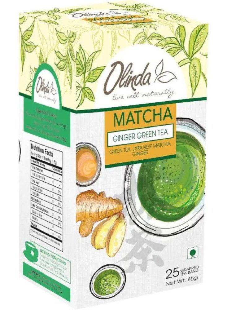 Olinda Matcha Ginger Green Tea 50 Gm 25 Tea Bags - Image 1