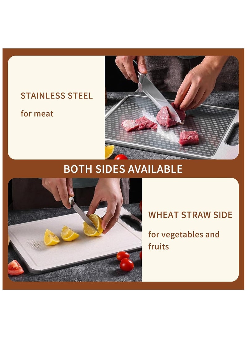 DELGREEN Cutting Board Double-sided chopping board, food grade 304 stainless steel and wheat straw, cutting board suitable for meat and vegetables, sturdy and durable, scratch-resistant mesh design（25*37cm）  - Image 4