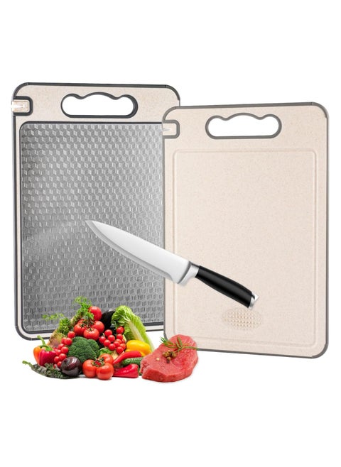 Cutting Board Double-sided chopping board, food grade 304 stainless steel and wheat straw, cutting board suitable for meat and vegetables, sturdy and durable, scratch-resistant mesh design（25*37cm）