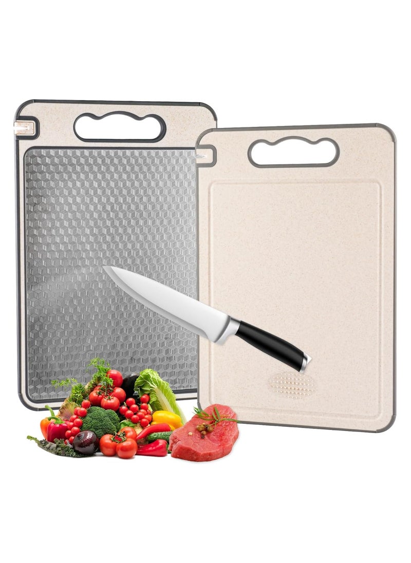 DELGREEN Cutting Board Double-sided chopping board, food grade 304 stainless steel and wheat straw, cutting board suitable for meat and vegetables, sturdy and durable, scratch-resistant mesh design（25*37cm）  - Image 1