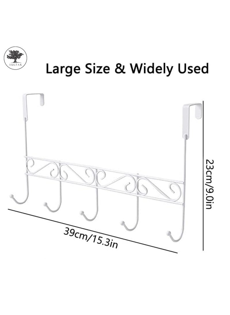 sulfar - MS Over The Door Hook, Over Door Hanger for Coat, Towel, Bag, Robe (White) 5 Hooks, Pack of 1 - Image 1