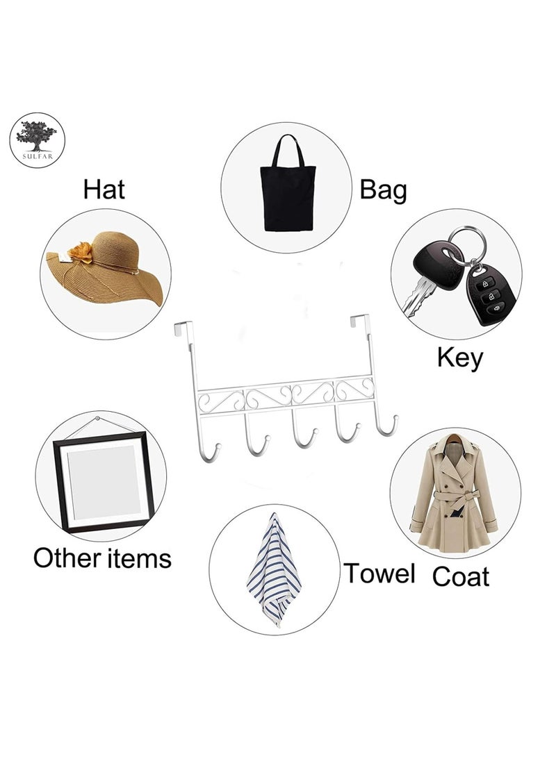 sulfar - MS Over The Door Hook, Over Door Hanger for Coat, Towel, Bag, Robe (White) 5 Hooks, Pack of 1 - Image 1