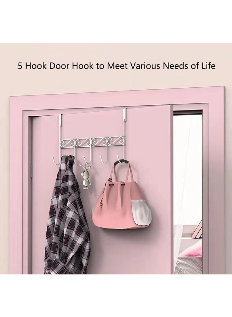 sulfar - MS Over The Door Hook, Over Door Hanger for Coat, Towel, Bag, Robe (White) 5 Hooks, Pack of 1 - Image 1
