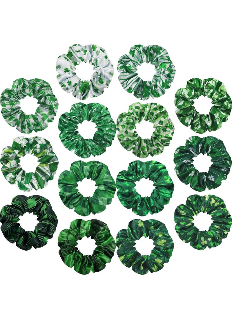 Chuangdi Chuangdi 14 Pcs St Patricks Day Hair Scrunchies Bulk Green Shamrock Hair Ties Elastic Irish Hair Bands Soft Holiday Hair Accessories for Women 